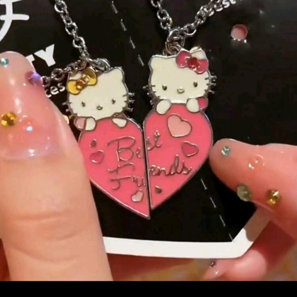 Cute Pink Best Friends Necklace Set